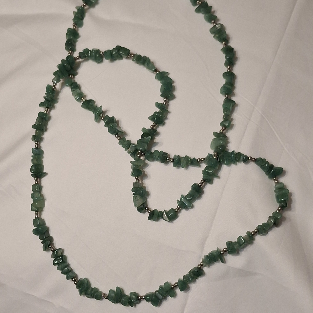 Adventurine Natural Green Stone and Silver Beaded 30" Necklace - Picture 4 of 6